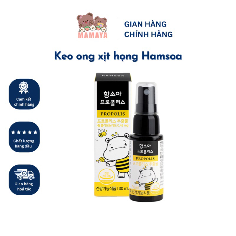 Xịt keo ong HAMSOA Hàn quốc ngăn ngừa viêm họng, giảm đau họng cho bé