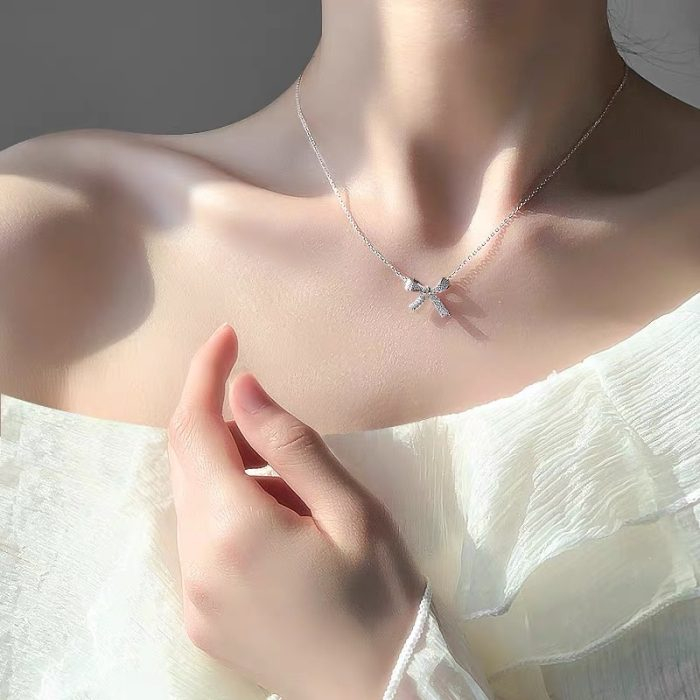 Dây Chuyền Bạc Nữ TBHP tiembachanhphuc bạc 925 hình nơ đính đá xinh xắn không đen Mã TSJD22