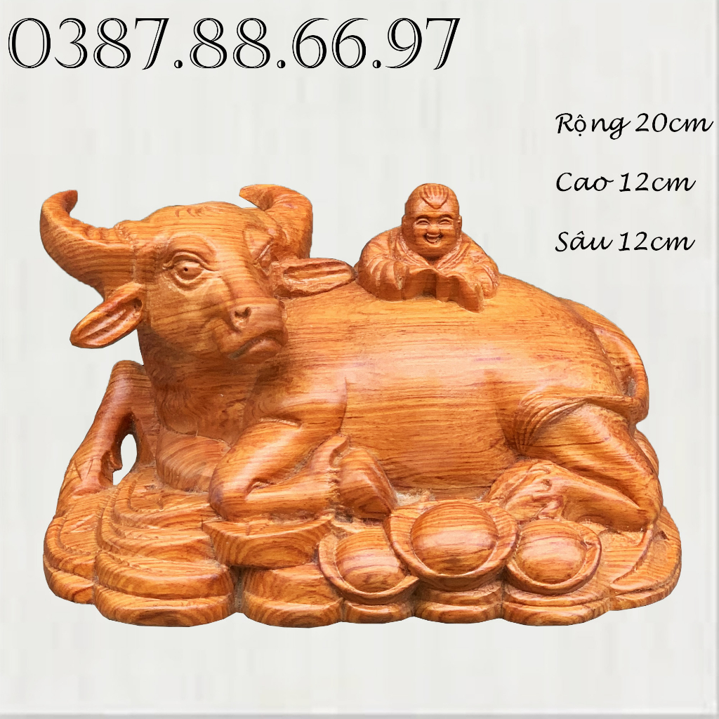 Tượng trâu gỗ tượng con trâu kích thước dài 20cm chất liệu gỗ hương