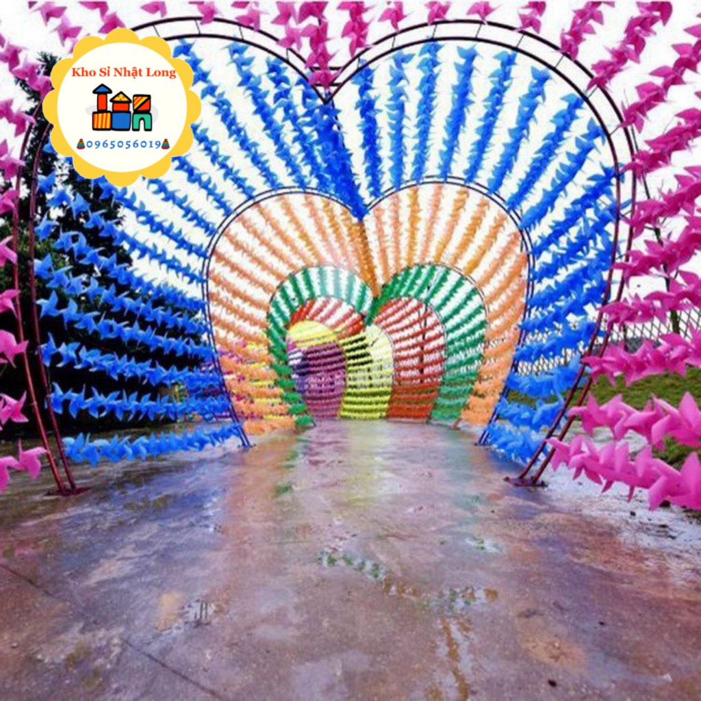 100 chong chóng nhựa 7 màu 20cm treo dây trang trí trường học, mầm non, khu du lịch, nhà chùa
