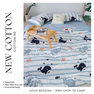 Bộ chăn ga gối cotton 90% họa tiết cá heo xanh