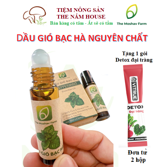 Dầu Gió Bạc Hà Nguyên Chất Thông Mũi Giảm Say Xe The Moshav Farm Dạng bi lăn tiết kiệm ( Hộp 2 chai)