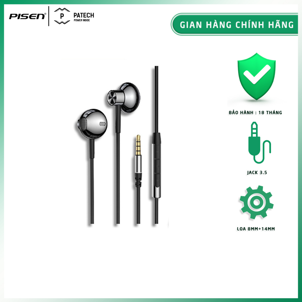 Tai nghe có dây PISEN Metalic Semi-In-Ear jack 3.5mm, bảo hành 18 tháng - Hàng chính hãng