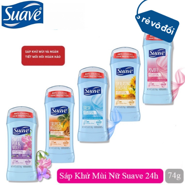 Lăn khử mùi Suave 24 Hour 74g-sáp trắng