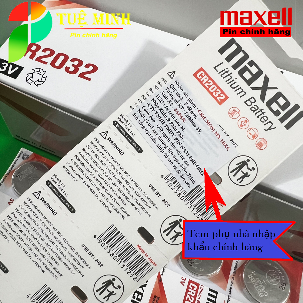 Vỉ 5 viên pin Maxell CR2032 / CR2025 / CR2016 / CR1632 / CR1620 / CR1616 / CR1220 / CR2450 Lithium 3V chính hãng