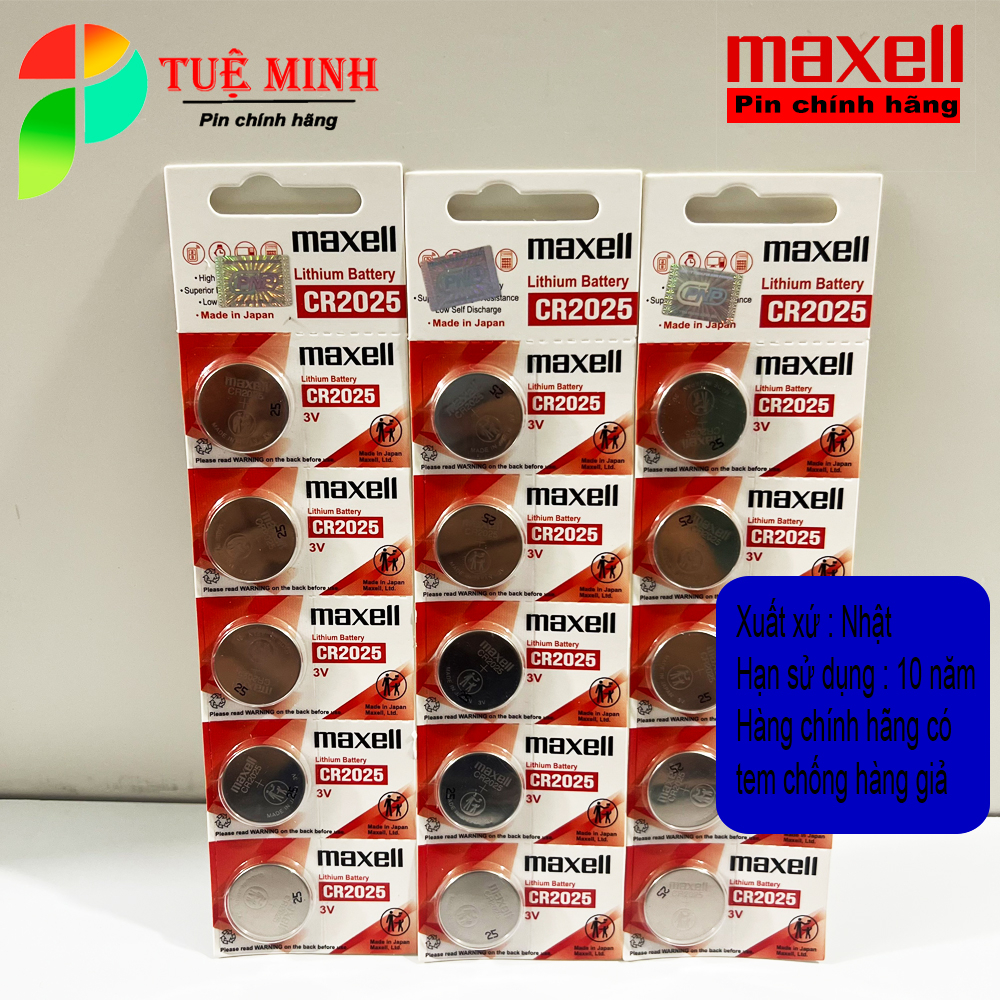Vỉ 5 viên pin Maxell CR2032 / CR2025 / CR2016 / CR1632 / CR1620 / CR1616 / CR1220 / CR2450 Lithium 3V chính hãng
