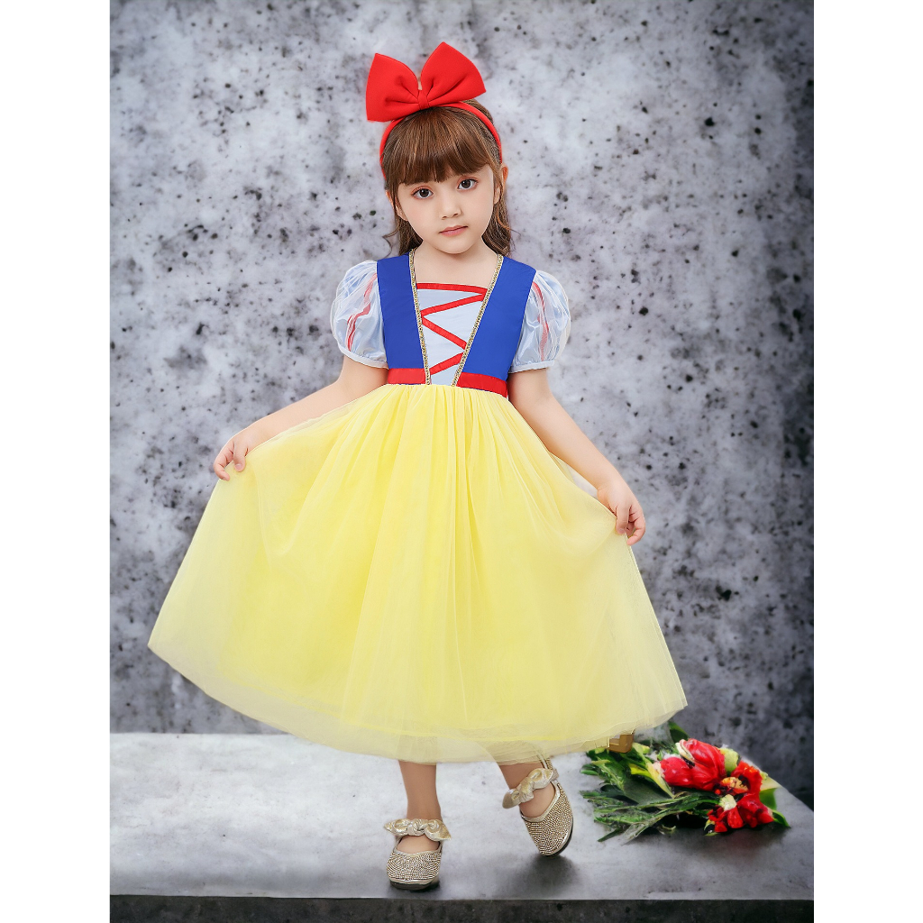 Váy công chúa Bạch Tuyết kèm băng đô màu đỏ siêu dễ thương cho bé 2-7 tuổi