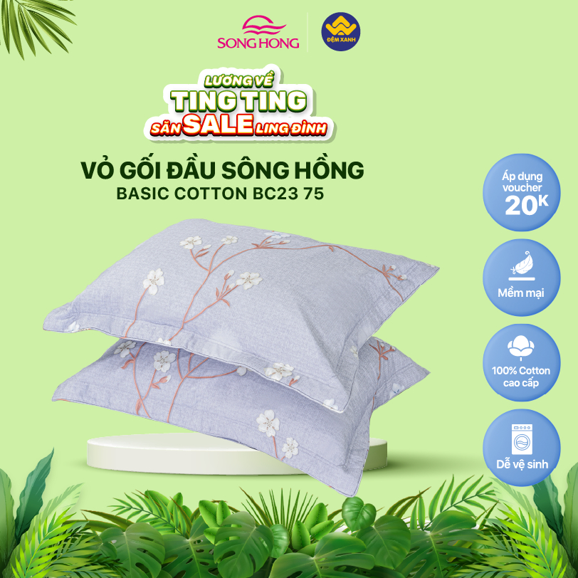 Vỏ gối đầu Sông Hồng Basic cotton mẫu mới 2023-2024 ( giao màu ngẫu nhiên)