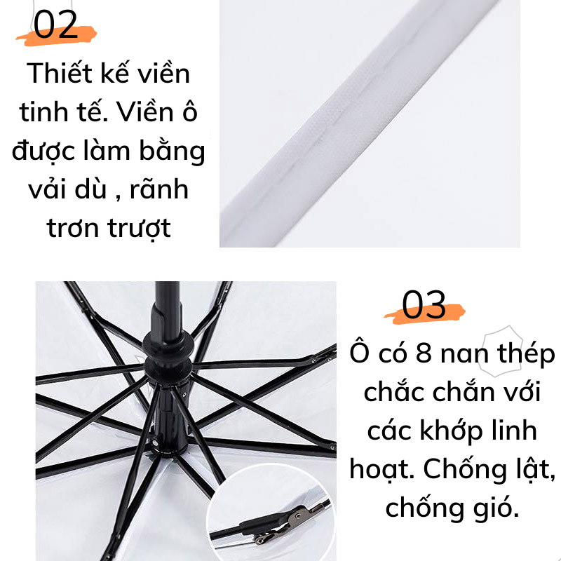 Dù Che Mưa NAMIKO Trong Suốt Tự Động Đóng Mở Chống Thấm
