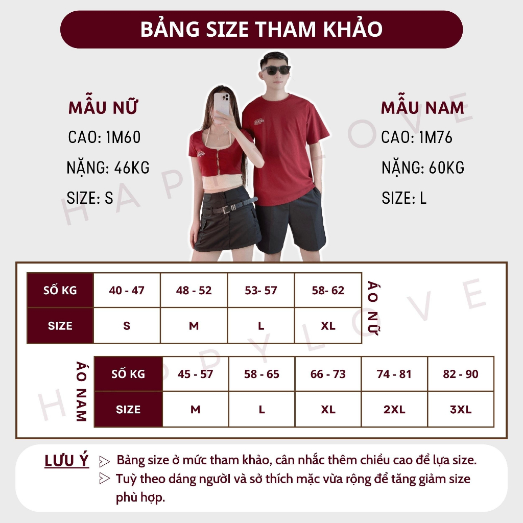 Áo đôi nam nữ croptop mùa hè với người yêu HAPPYLOVE màu đỏ đô thêu chữ cao cấp M103
