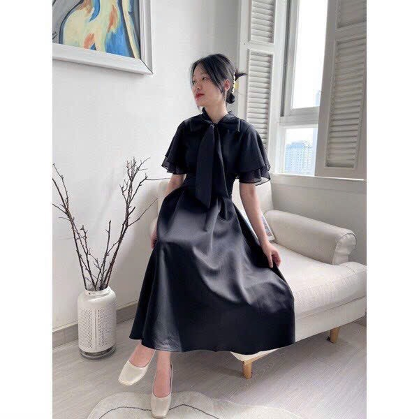 Đầm tiểu thư sang chảnh dáng dài, đầm tiểu thư có nơ lớn chính giữa dáng dài siêu xinh, sang trọng tinh tế mặc đi tiệc