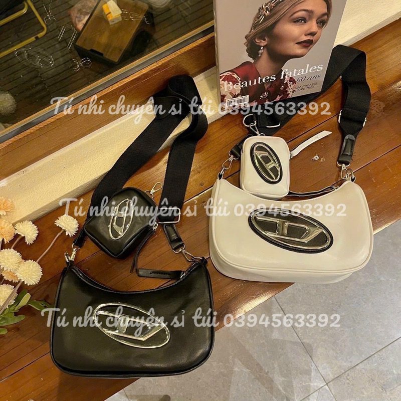 Túi đeo chéo chứ D kèm túi nhỏ