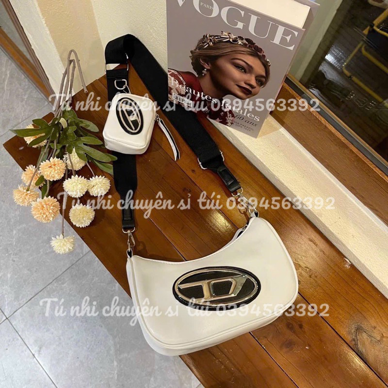 Túi đeo chéo chứ D kèm túi nhỏ