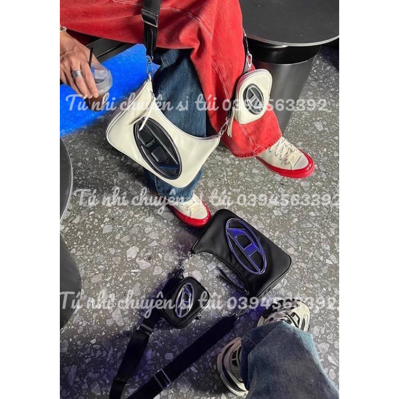 Túi đeo chéo chứ D kèm túi nhỏ