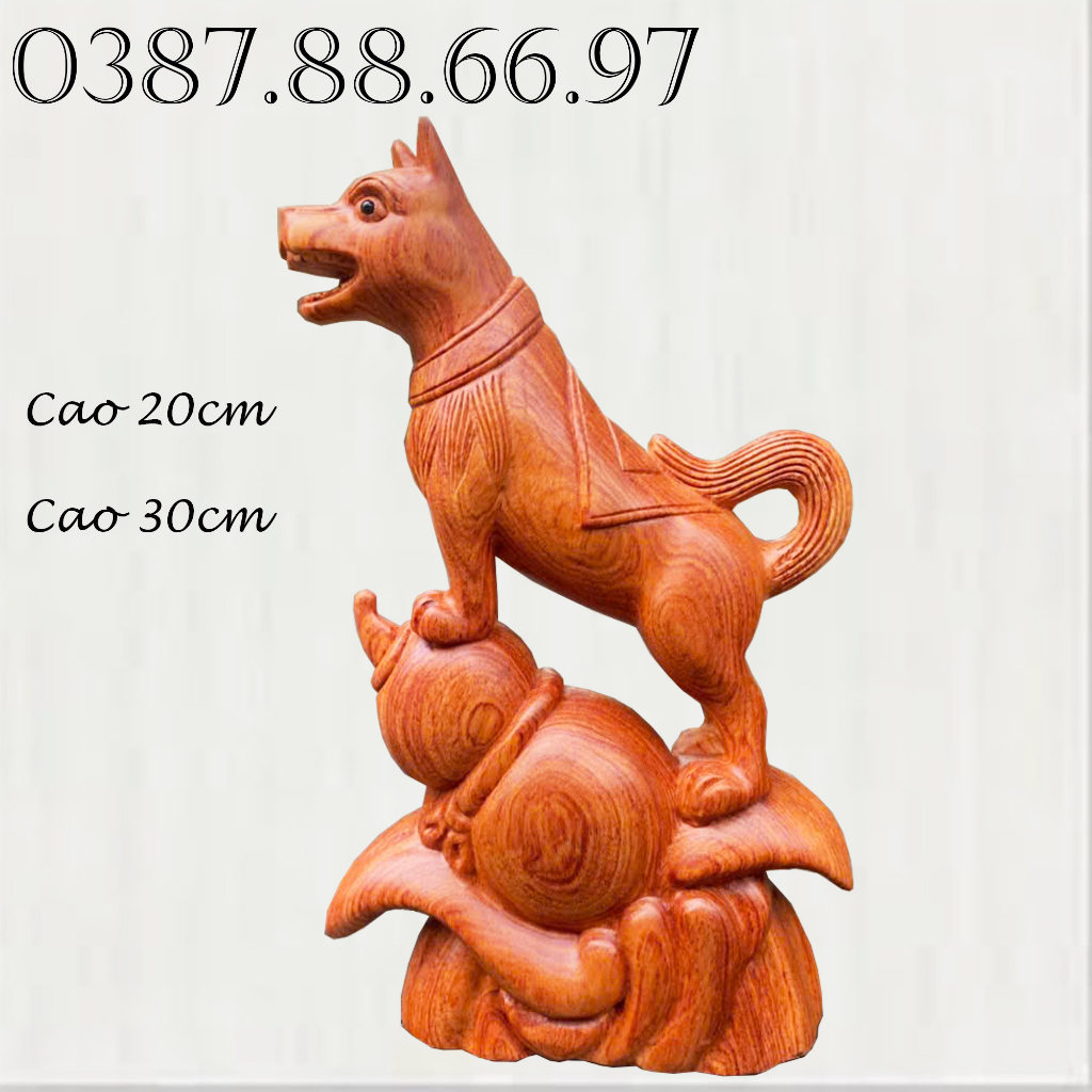 Tượng gỗ con chó linh vật tuổi tuất cao 20cm và 30cm chất liệu gỗ hương