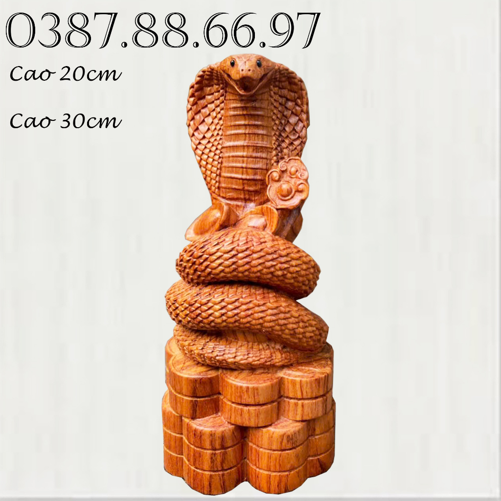Tượng gỗ con rắn linh vật tuổi tỵ cao 20cm và 30cm chất liệu gỗ hương