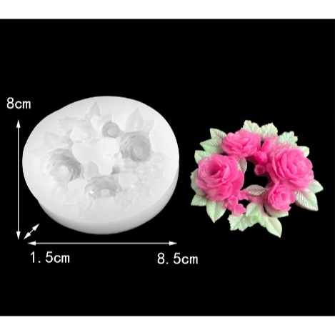 Khuôn Silicon 4d Rau Câu Vòng Hoa Hồng Kèm Lá 8.5 cm