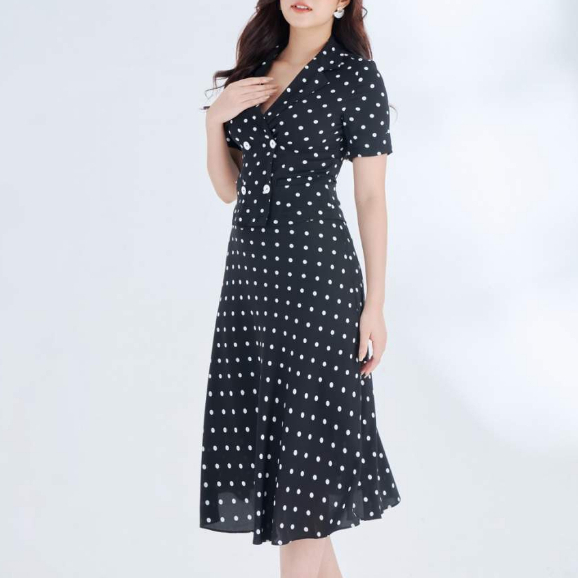 Chân váy nữ HeraDG dáng xoè chấm bi vải lụa cao cấp - ST21001J