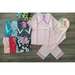 Bộ mặc nhà- Pijama áo tay ngắn, cổ nhọn 2 lá, quần dài có túi, lụa xịn-Freesize (40-60kg)