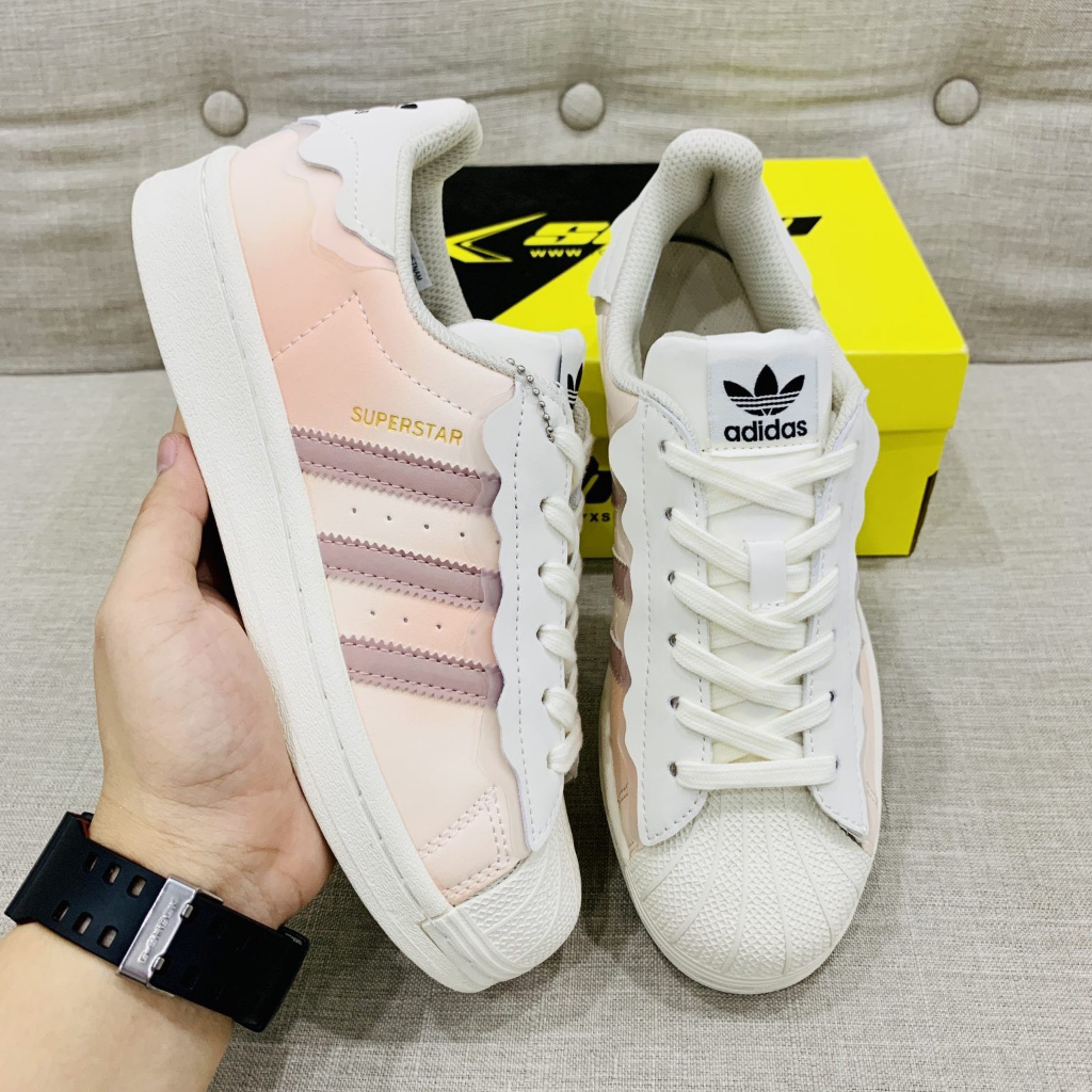 Giày Sneaker_Adidas, Giày Adidas Superstar Nam Nữ 3 Màu Kem,Trắng,Hồng Bill Box