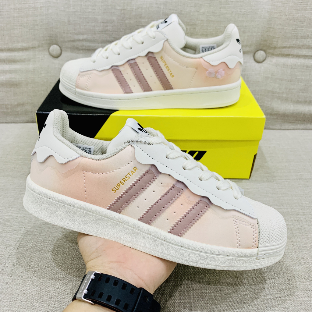 Giày Sneaker_Adidas, Giày Adidas Superstar Nam Nữ 3 Màu Kem,Trắng,Hồng Bill Box
