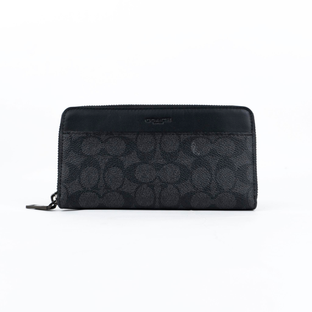 Ví dài Coach dây kéo siêu mượt họa tiết monogram Coach đen