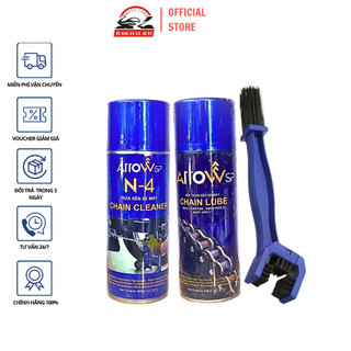 Combo Vệ sinh sên ArrowSP N-4 ChainCleaner 400ml, Bôi trơn sên ArrowSP ChainLube 400ml tặng bàn chải