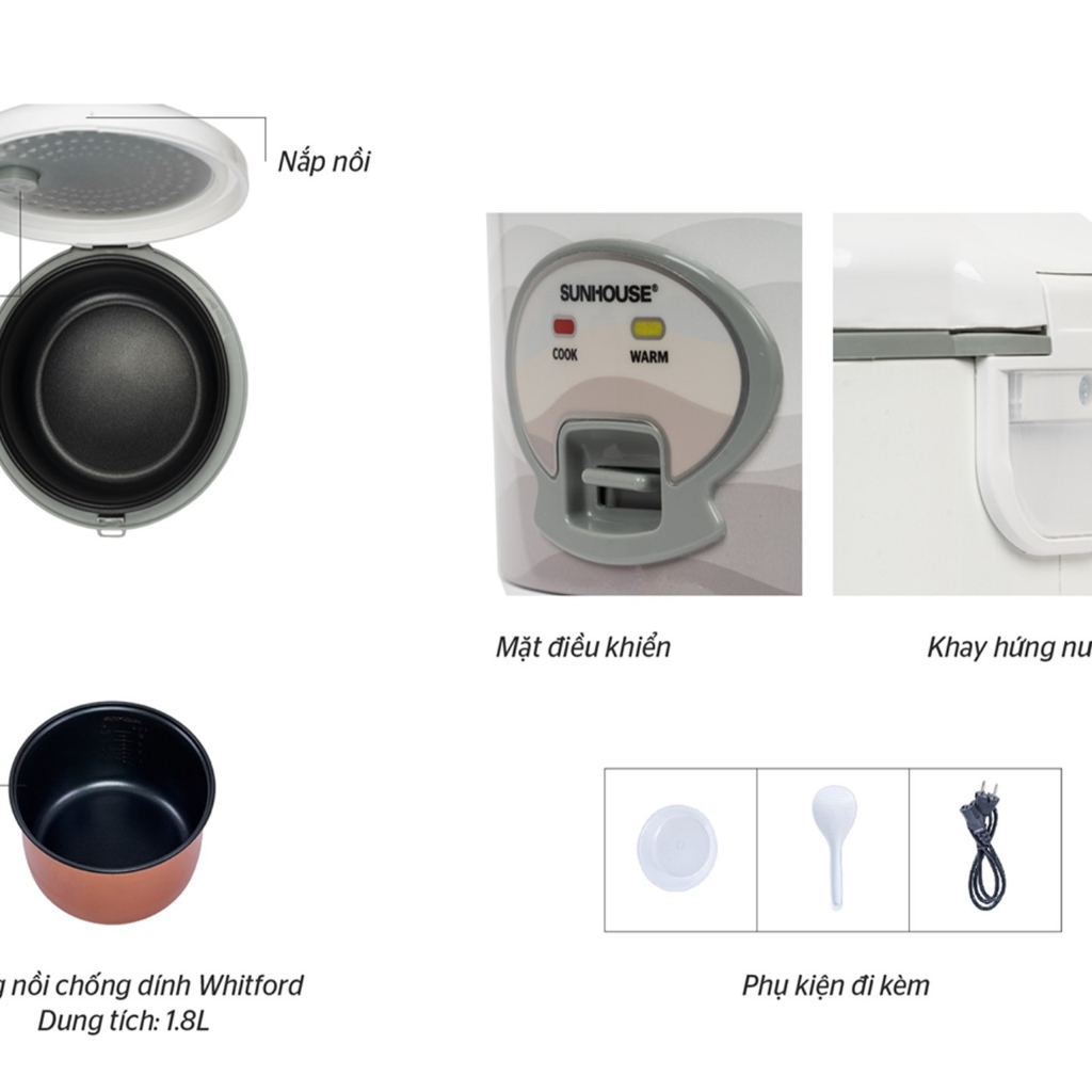 Nồi cơm điện SUNHOUSE 1.8L SHD8602
