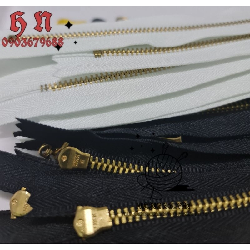 Dây kéo răng ĐỒNG hkk khóa 3# trắng đen 10cm 12cm 13cm 15cm 20cm