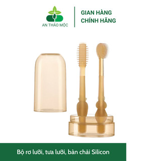 Bộ rơ lưỡi, tưa lưỡi, bàn chải Silicon mềm mại cho bé từ sơ sinh, vệ sinh nấm miệng bé
