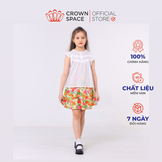 Set Hè Cho Bé Gái Crown Space CKGS2231602 Quần Giả Váy, Áo Thun Xuyên Thấu Chất Liệu Dày Dặn Cao Cấp