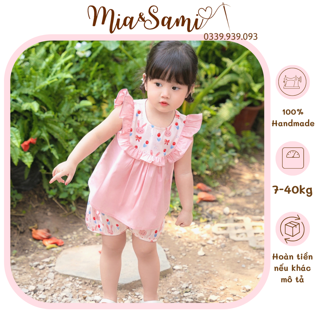 Set bộ quần áo phối bèo xinh xắn mặc đi học đi chơi đi dạo cho bé gái