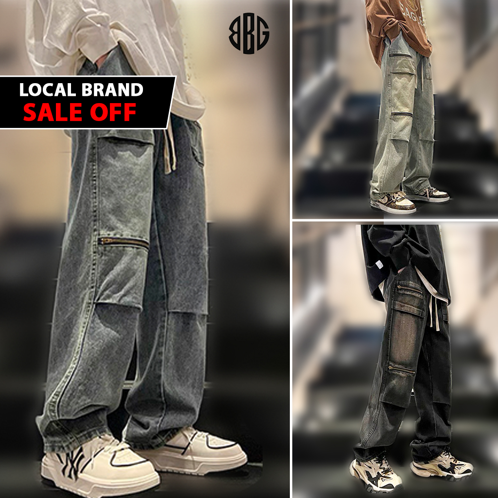 Quần Jean Nam Baggy Ống Suông Rộng Nhiều Túi 4 Khóa Kéo Xịn Sò Hot Trend Avocado