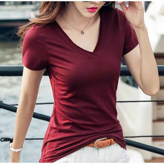 Áo thun trơn nữ cổ tim hàn quốc màu trắng áo phông nữ đơn giản hàng đẹp giá rẻ fom vừa chất cotton hot hit