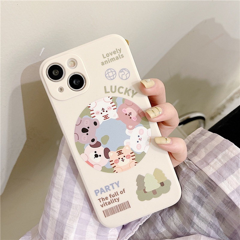 Ốp lưng iphone dẻo lovely animal cạnh vuông iphone 6 7 8 x xmax 11 12 13 14 pro max e2283