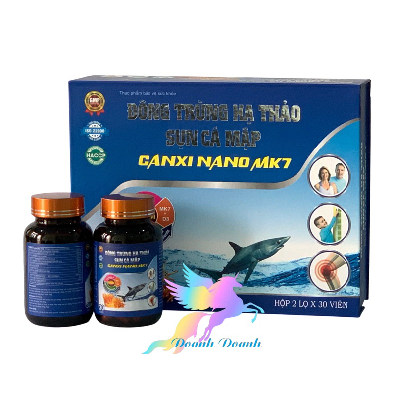 Viên uống Đông trùng hạ thảo Sụn cá mập Canxi nano MK7 - Hộp 2lọ x 30 viên