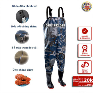 Ủng liền quần áo lội nước - chống nước 100% tuyệt đối - cao su đàn hồi pvc siêu bền - quần ủng lội nước chất lượng cao