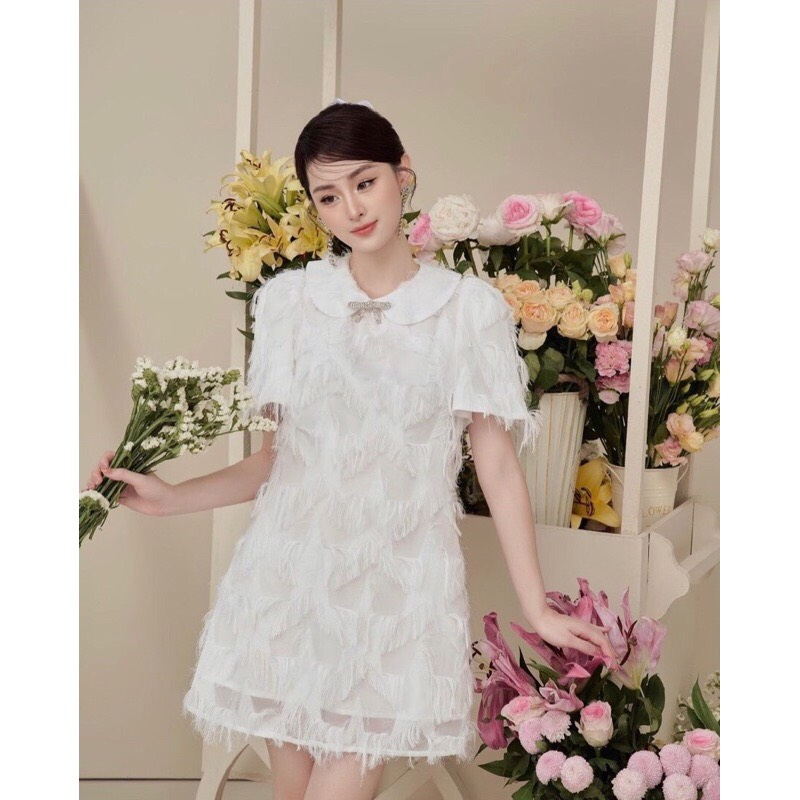 Váy lông vũ trắng 2 lớp sang chảnh, váy tiểu thư lông vũ trắng xinh xỉu