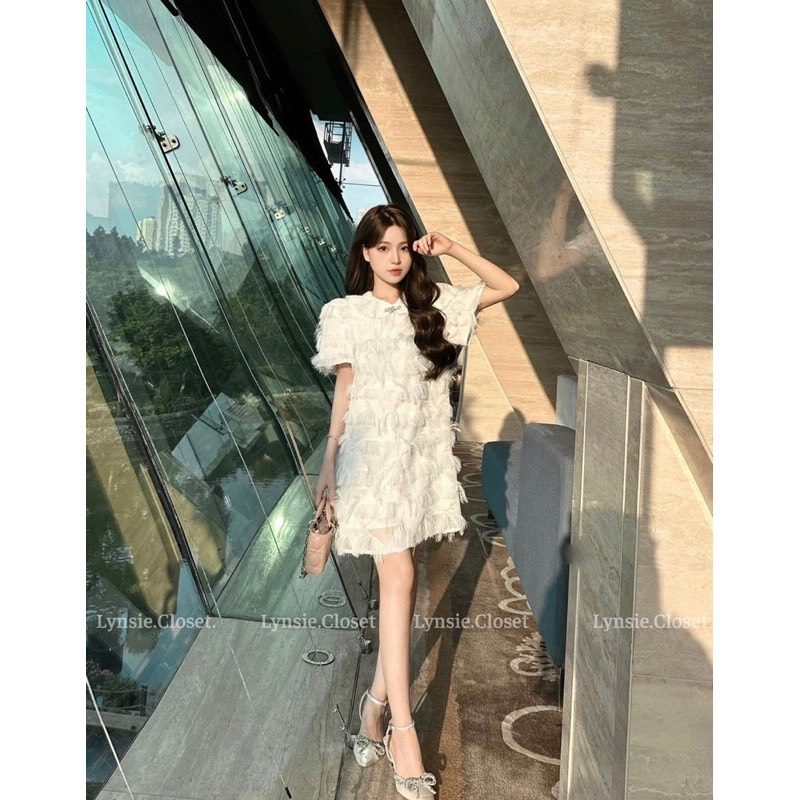 Váy lông vũ trắng 2 lớp sang chảnh, váy tiểu thư lông vũ trắng xinh xỉu