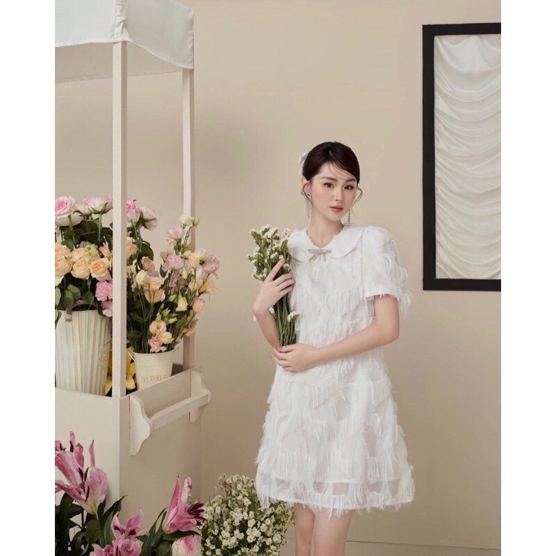 Váy lông vũ trắng 2 lớp sang chảnh, váy tiểu thư lông vũ trắng xinh xỉu