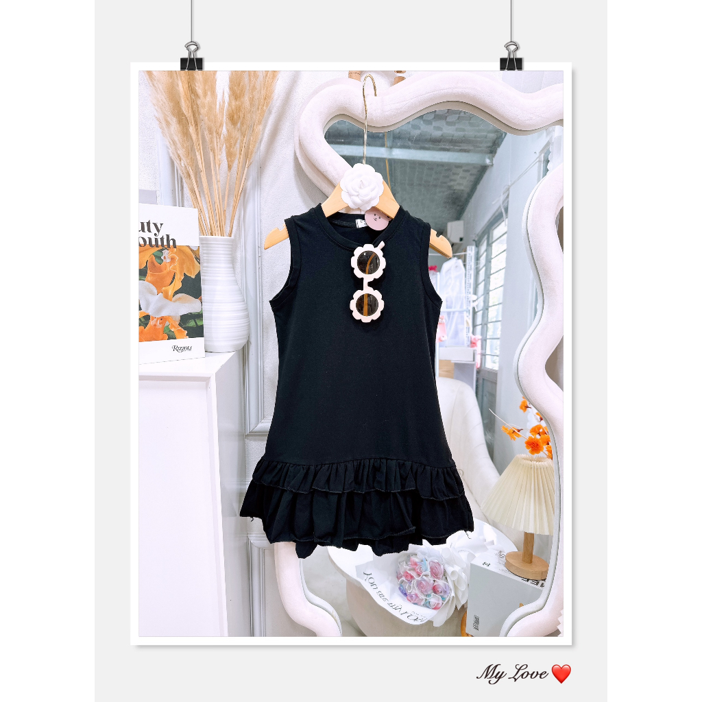 Xả kho - Váy suông cotton chân tầng 3 màu xinh xắn cho bé gái