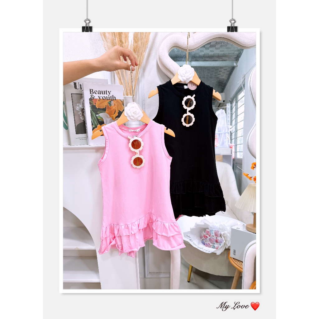 Xả kho - Váy suông cotton chân tầng 3 màu xinh xắn cho bé gái