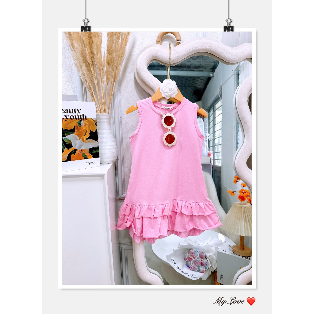 Xả kho - Váy suông cotton chân tầng 3 màu xinh xắn cho bé gái