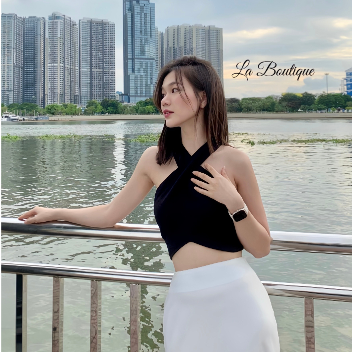 Áo Kiểu Cổ Yếm Croptop Hở Lưng La Boutique Vải Linen Tôn Eo Sang Chảnh