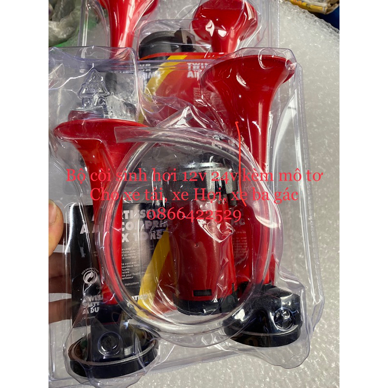 kèn hơi 2 loa kèm mô tô, còi sinh hơi cho xe chỉ cần ắc quy 12v hoặc 24 v. có lip tets