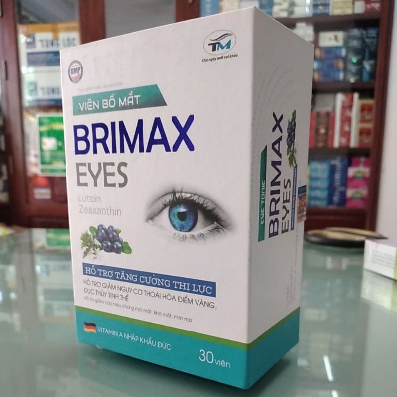 Viên bổ mắt BRIMAX EYES Lutein Zeaxanthin giúp cải thiện thị lực, giảm mỏi mắt, khô mắt Hộp 30 viên.