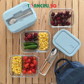 Hộp đựng cơm giữ nhiệt bẳng thủy tinh chia 3 - 2 - 1 ngăn chống tràn Hộp cơm văn phòng bộ