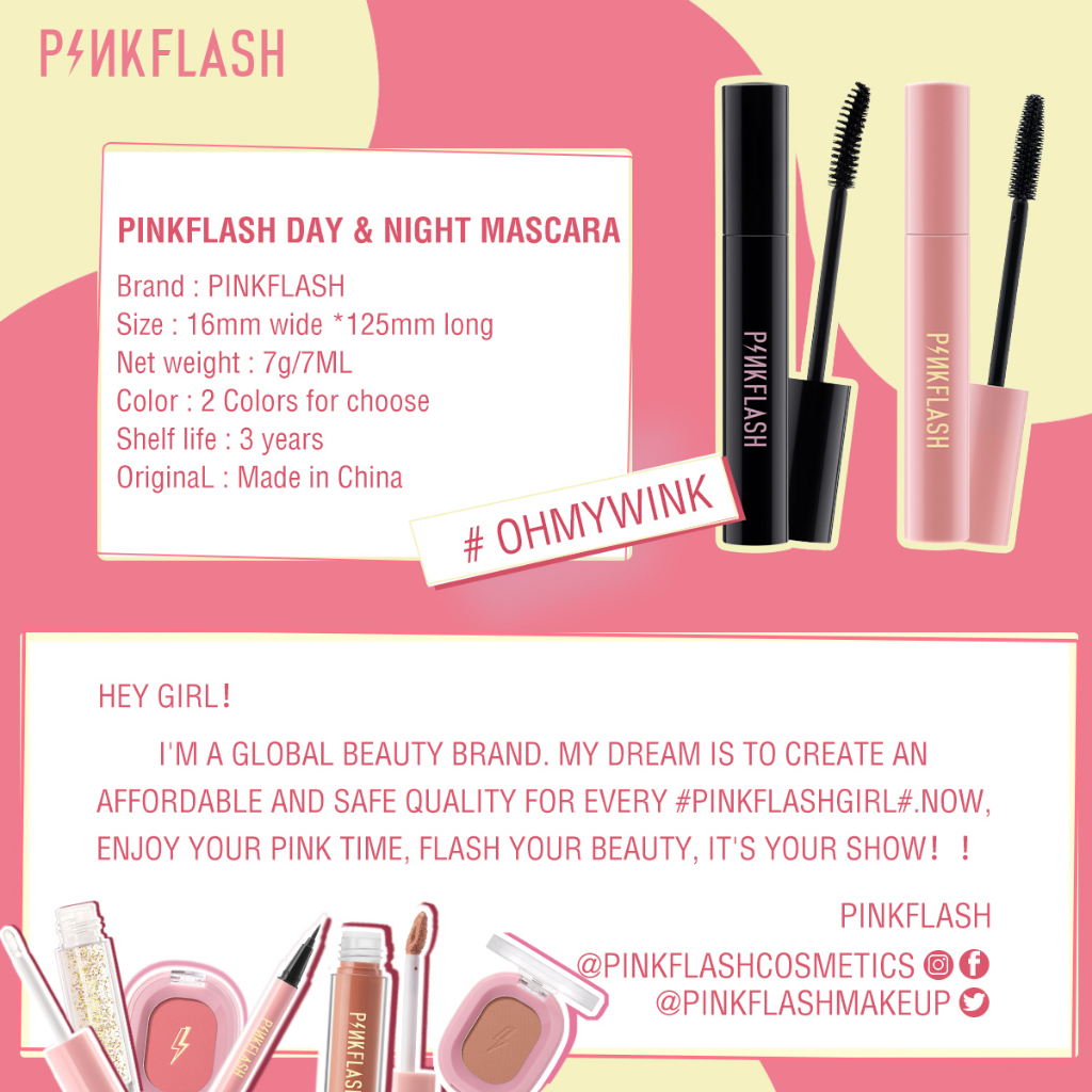 Mascara PINKFLASH chuốt mi trang điểm kháng nước chất lượng cao 7g PF-E08