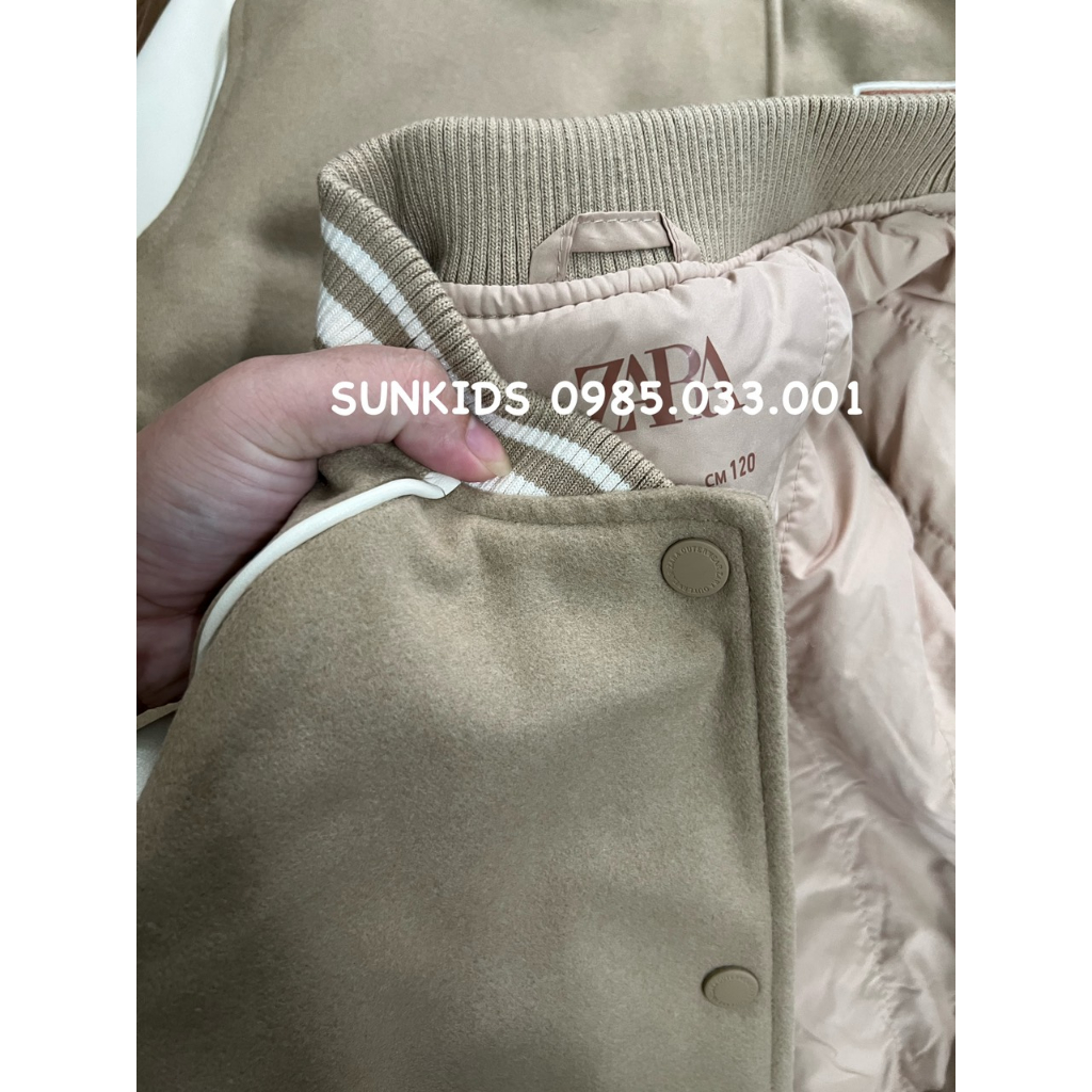 Áo khoác bomber bé trai bé gái tay phối thêu chữ H