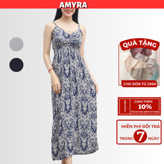 Đầm maxi 2 dây mùa hè trẻ trung bigsize AMYRA - Váy maxi đi biển dáng dài chất lanh thoáng mát Va034